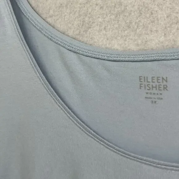 EILEEN FISHER Tank Top 3X Stretch Organic Cotton Jersey Scoop Neck Blue USA - Picture 7 of 12